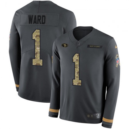 Nike 49ers #1 Jimmie Ward Anthracite Salute to Service Men's Stitched NFL Limited Therma Long Sleeve Jersey
