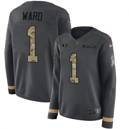 Nike 49ers #1 Jimmie Ward Anthracite Salute to Service Women's Stitched NFL Limited Therma Long Sleeve Jersey