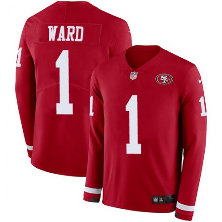 Nike 49ers #1 Jimmie Ward Red Team Color Men's Stitched NFL Limited Therma Long Sleeve Jersey