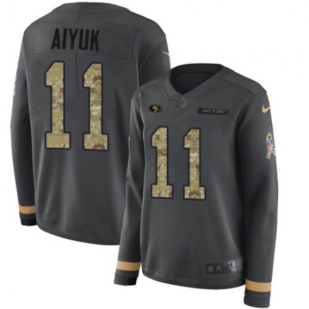 Nike 49ers #11 Brandon Aiyuk Anthracite Salute to Service Women's Stitched NFL Limited Therma Long Sleeve Jersey