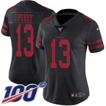 Nike 49ers #13 Brock Purdy Black Alternate Women's Stitched NFL 100th Season Vapor Limited Jersey