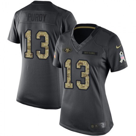 Nike 49ers #13 Brock Purdy Black Women's Stitched NFL Limited 2016 Salute to Service Jersey