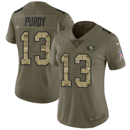 Nike 49ers #13 Brock Purdy Olive/Camo Women's Stitched NFL Limited 2017 Salute To Service Jersey