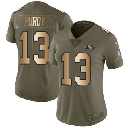 Nike 49ers #13 Brock Purdy Olive/Gold Women's Stitched NFL Limited 2017 Salute To Service Jersey