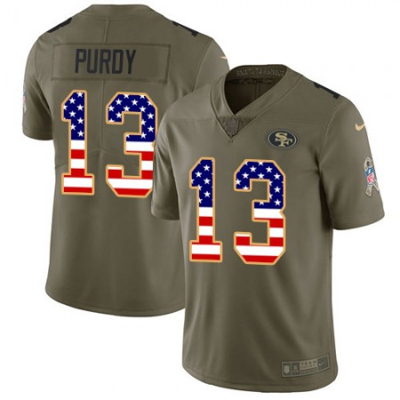 Nike 49ers #13 Brock Purdy Olive/USA Flag Youth Stitched NFL Limited 2017 Salute To Service Jersey
