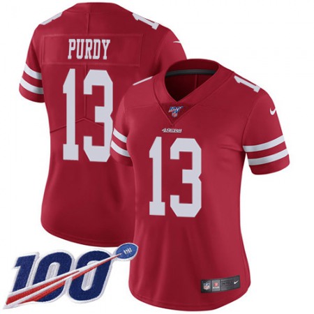 Nike 49ers #13 Brock Purdy Red Team Color Women's Stitched NFL 100th Season Vapor Limited Jersey