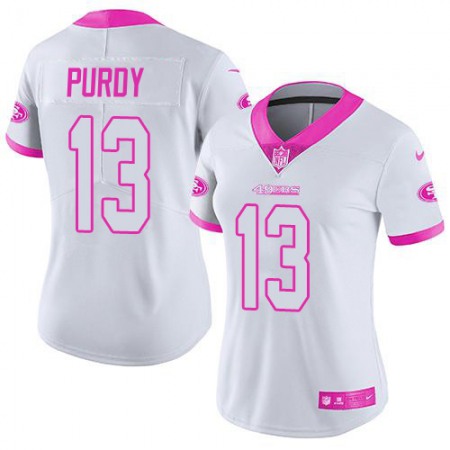 Nike 49ers #13 Brock Purdy White/Pink Women's Stitched NFL Limited Rush Fashion Jersey