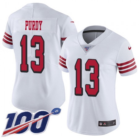 Nike 49ers #13 Brock Purdy White Rush Women's Stitched NFL Limited 100th Season Jersey