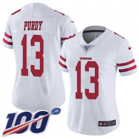 Nike 49ers #13 Brock Purdy White Women's Stitched NFL 100th Season Vapor Limited Jersey