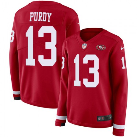 San Francisco 49ers #13 Brock Purdy Red Team Color Women'sStitched NFL Limited Therma Long Sleeve Jersey