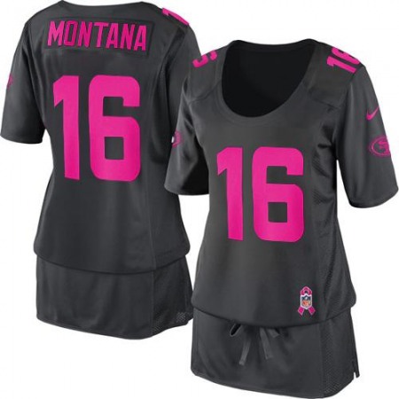 Nike 49ers #16 Joe Montana Dark Grey Women's Breast Cancer Awareness Stitched NFL Elite Jersey