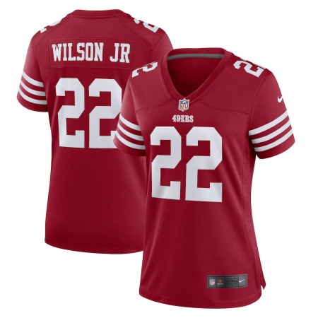 San Francisco 49ers #22 Jeff Wilson Jr Scarlet Women's 2022-23 Nike NFL Game Jersey