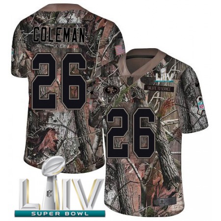 Nike 49ers #26 Tevin Coleman Camo Super Bowl LIV 2020 Youth Stitched NFL Limited Rush Realtree Jersey