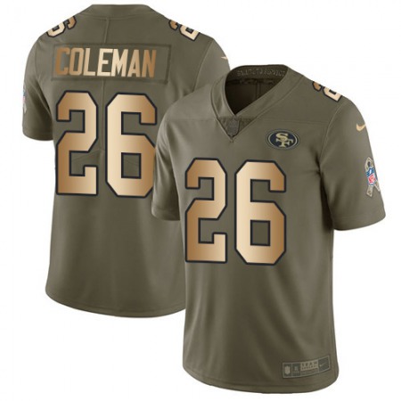 Nike 49ers #26 Tevin Coleman Olive/Gold Men's Stitched NFL Limited 2017 Salute To Service Jersey