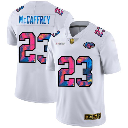 San Francisco 49ers #23 Christian McCaffrey Men's White Nike Multi-Color 2020 NFL Crucial Catch Limited NFL Jersey