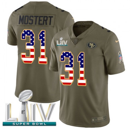 Nike 49ers #31 Raheem Mostert Olive/USA Flag Super Bowl LIV 2020 Youth Stitched NFL Limited 2017 Salute To Service Jersey