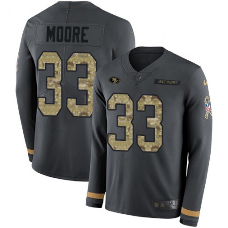 Nike 49ers #33 Tarvarius Moore Anthracite Salute to Service Men's Stitched NFL Limited Therma Long Sleeve Jersey