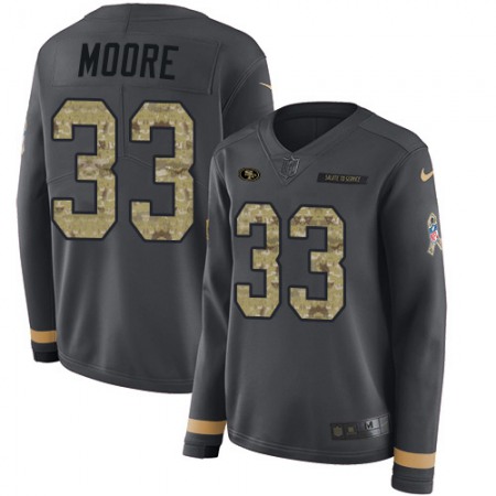 Nike 49ers #33 Tarvarius Moore Anthracite Salute to Service Women's Stitched NFL Limited Therma Long Sleeve Jersey