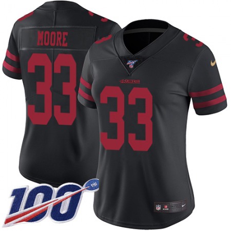 Nike 49ers #33 Tarvarius Moore Black Alternate Women's Stitched NFL 100th Season Vapor Limited Jersey