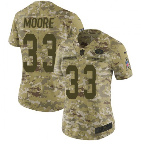 Nike 49ers #33 Tarvarius Moore Camo Women's Stitched NFL Limited 2018 Salute To Service Jersey