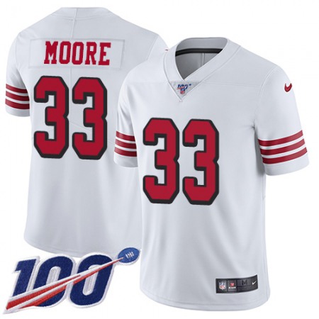 Nike 49ers #33 Tarvarius Moore White Rush Men's Stitched NFL Limited 100th Season Jersey