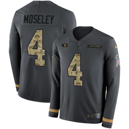 Nike 49ers #4 Emmanuel Moseley Anthracite Salute to Service Men's Stitched NFL Limited Therma Long Sleeve Jersey