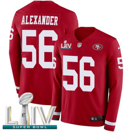 Nike 49ers #56 Kwon Alexander Red Super Bowl LIV 2020 Team Color Youth Stitched NFL Limited Therma Long Sleeve Jersey