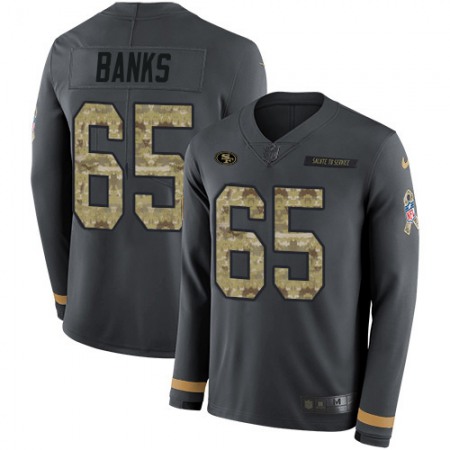 Nike 49ers #65 Aaron Banks Anthracite Salute to Service Men's Stitched NFL Limited Therma Long Sleeve Jersey