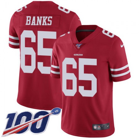 Nike 49ers #65 Aaron Banks Red Team Color Youth Stitched NFL 100th Season Vapor Untouchable Limited Jersey