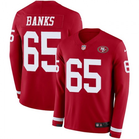 Nike 49ers #65 Aaron Banks Red Team Color Youth Stitched NFL Limited Therma Long Sleeve Jersey