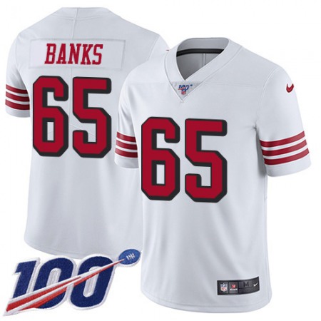Nike 49ers #65 Aaron Banks White Youth Stitched NFL Limited Rush 100th Season Jersey