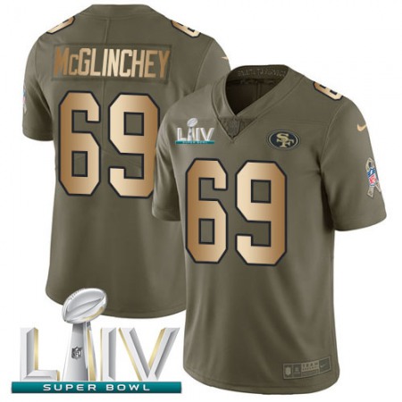 Nike 49ers #69 Mike McGlinchey Olive/Gold Super Bowl LIV 2020 Youth Stitched NFL Limited 2017 Salute To Service Jersey