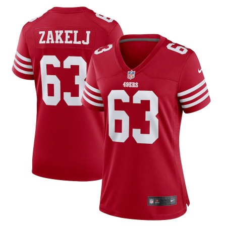 San Francisco 49ers #63 Nick Zakelj Scarlet Women's 2022-23 Nike NFL Game Jersey