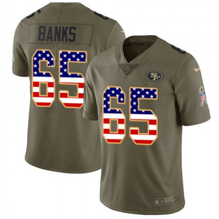 San Francisco 49ers #65 Aaron Banks Olive/USA Flag Youth Stitched NFL Limited 2017 Salute To Service Jersey