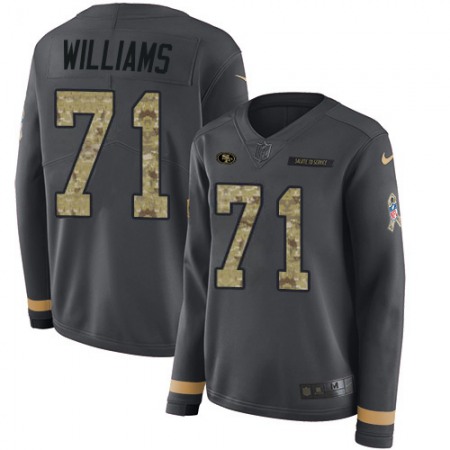 San Francisco 49ers #71 Trent Williams Anthracite Salute to Service Women's Stitched NFL Limited Therma Long Sleeve Jersey