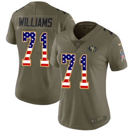 San Francisco 49ers #71 Trent Williams Olive/USA Flag Women's Stitched NFL Limited 2017 Salute To Service Jersey