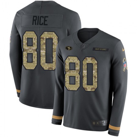 Nike 49ers #80 Jerry Rice Anthracite Salute to Service Youth Stitched NFL Limited Therma Long Sleeve Jersey