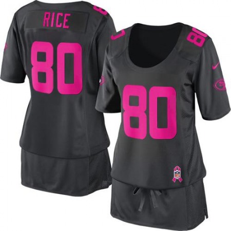 Nike 49ers #80 Jerry Rice Dark Grey Women's Breast Cancer Awareness Stitched NFL Elite Jersey
