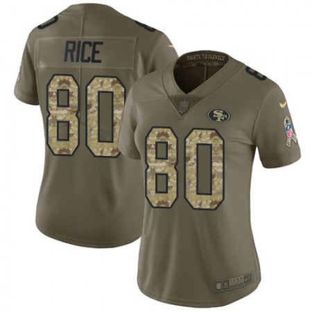 Nike 49ers #80 Jerry Rice Olive/Camo Women's Stitched NFL Limited 2017 Salute to Service Jersey