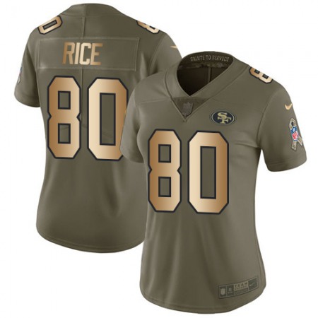 Nike 49ers #80 Jerry Rice Olive/Gold Women's Stitched NFL Limited 2017 Salute to Service Jersey