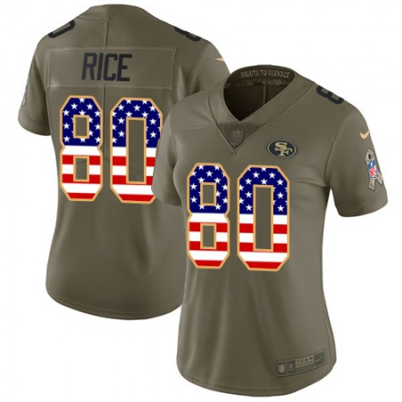 Nike 49ers #80 Jerry Rice Olive/USA Flag Women's Stitched NFL Limited 2017 Salute to Service Jersey