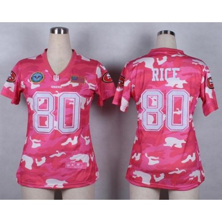 Nike 49ers #80 Jerry Rice Pink Women's Stitched NFL Elite Camo Fashion Jersey