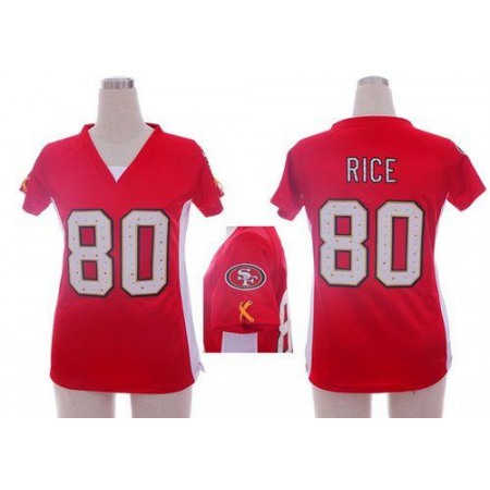 Nike 49ers #80 Jerry Rice Red Team Color Draft Him Name & Number Top Women's Stitched NFL Elite Jersey
