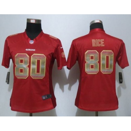 Nike 49ers #80 Jerry Rice Red Team Color Women's Stitched NFL Elite Strobe Jersey