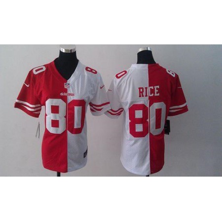 Nike 49ers #80 Jerry Rice Red/White Women's Stitched NFL Elite Split Jersey