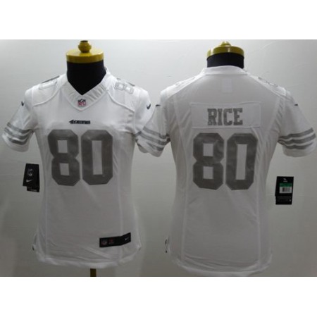 Nike 49ers #80 Jerry Rice White Women's Stitched NFL Limited Platinum Jersey