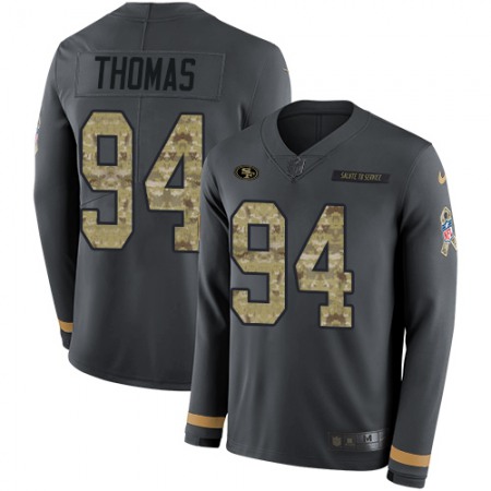 Nike 49ers #94 Solomon Thomas Anthracite Salute to Service Youth Stitched NFL Limited Therma Long Sleeve Jersey