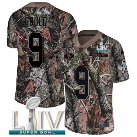 Nike 49ers #9 Robbie Gould Camo Super Bowl LIV 2020 Youth Stitched NFL Limited Rush Realtree Jersey