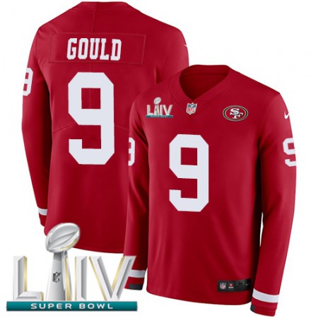 Nike 49ers #9 Robbie Gould Red Super Bowl LIV 2020 Team Color Youth Stitched NFL Limited Therma Long Sleeve Jersey