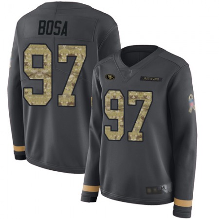 Nike 49ers #97 Nick Bosa Anthracite Salute to Service Women's Stitched NFL Limited Therma Long Sleeve Jersey